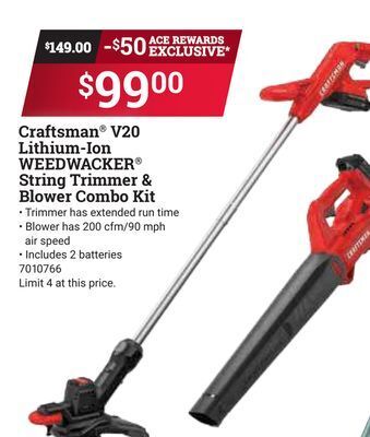 Ace Hardware Craftsman® v20 lithium-ion weedwacker® string trimmer & blower combo kit offer