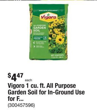 The Home Depot Vigoro 1 cu. ft. all purpose garden soil for in-ground use for fruits, flowers, vegetables and herbs offer