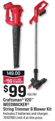 Ace Hardware Craftsman® v20™ weedwacker® string trimmer & blower kit offer