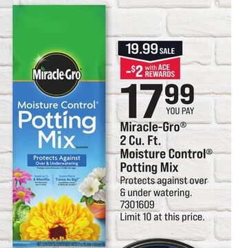 Ace Hardware Miracle-gro® 2 cu. ft. moisture control® potting mix offer