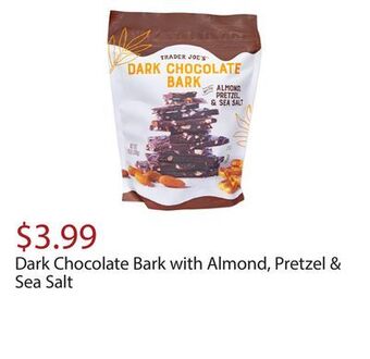 Trader Joe's Dark chocolate bark with almond, pretzel & sea salt offer