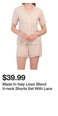 TJ Maxx Made in italy linen blend v-neck shorts set with lace offer