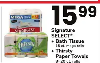 ACME Signature select® bath tissue 18 ct. mega rolls, thirsty paper towels 8 = 20 ct. rolls offer