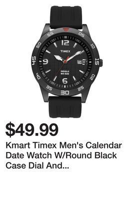 Kmart Kmart timex men's calendar date watch w/round black case dial and resin band offer