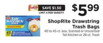 ShopRite Drawstring trash bags offer