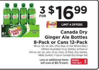 ShopRite Canada dry ginger ale bottles 8-pack or cans 12-pack offer