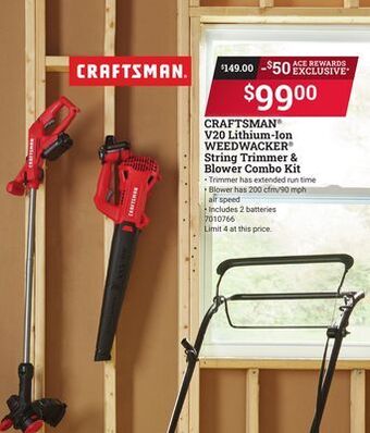 Ace Hardware Craftsman® v20 lithium-ion weedwacker® string trimmer & blower combo kit offer