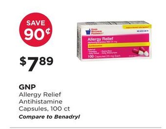 Good Neighbor Pharmacy Gnp allergy relief antihistamine capsules offer