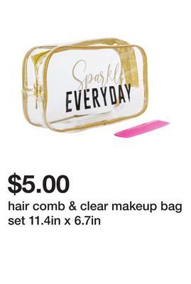 Five Below Hair comb & clear makeup bag set 11.4in x 6.7in offer