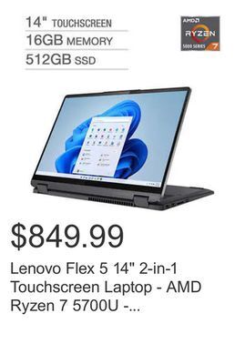 Costco Lenovo flex 5 14 2-in-1 touchscreen laptop - amd ryzen 7 5700u - 2240 x 1400 - windows 11 offer