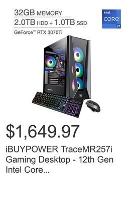 Costco Ibuypower tracemr257i gaming desktop - 12th gen intel core i7-12700kf - geforce rtx 3070ti - windows 11 offer
