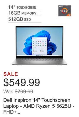 Costco Dell inspiron 14 touchscreen laptop - amd ryzen 5 5625u - fhd+ (1920 x 1200) - windows 11 offer