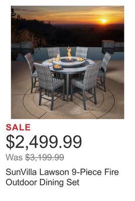 Costco Sunvilla lawson 9-piece fire outdoor dining set offer