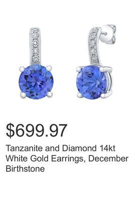 Costco Tanzanite and diamond 14kt white gold earrings, december birthstone offer