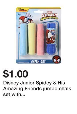 Five Below Disney junior spidey & his amazing friends jumbo chalk set with holder 4-piece offer