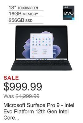 Costco Microsoft surface pro 9 - intel evo platform 12th gen intel core i5-1235u x 1920 pixelsense flow display - windows 11 offer