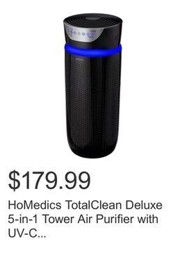 Costco Homedics totalclean deluxe 5-in-1 tower air purifier with uv-c technology offer