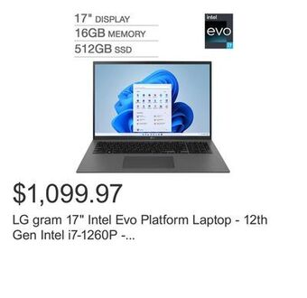 Costco Lg gram 17 intel evo platform laptop - 12th gen intel i7-1260p - 2560 x 1600 display - windows 11 offer