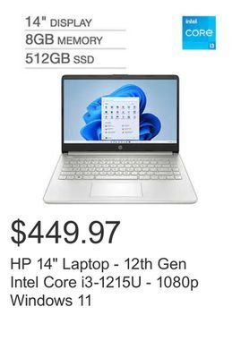 Costco Hp 14 laptop - 12th gen intel core i3-1215u - 1080p windows 11 offer