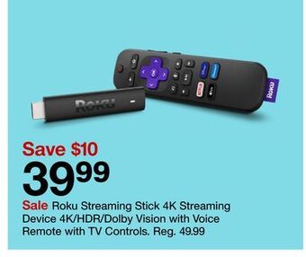 Target Roku streaming stick 4k streaming device 4k/hdr/dolby vision with voice remote with tv controls offer