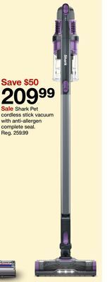 Target Shark pet cordless stick vacuum with anti - allergen complete seal offer