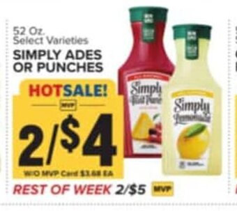 Food Lion Simply Ades or Punches 52 Oz offer