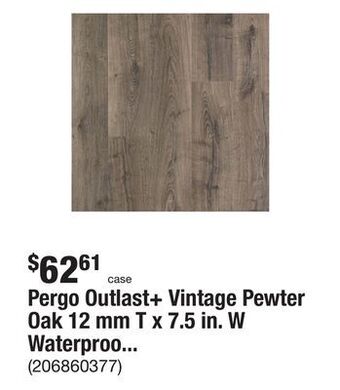 The Home Depot Pergo outlast+ vintage pewter oak 12 mm t x 7.5 in. w waterproof laminate wood flooring (19.6 sqft/case) offer