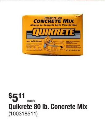 The Home Depot Quikrete 80 lb. concrete mix offer
