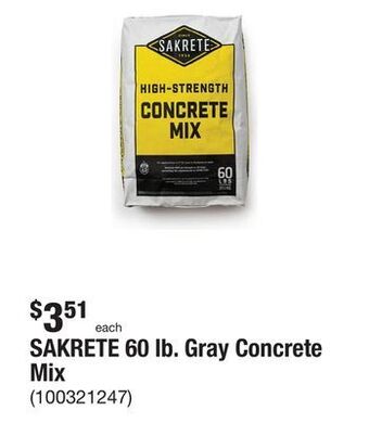 The Home Depot Sakrete 60 lb. gray concrete mix offer