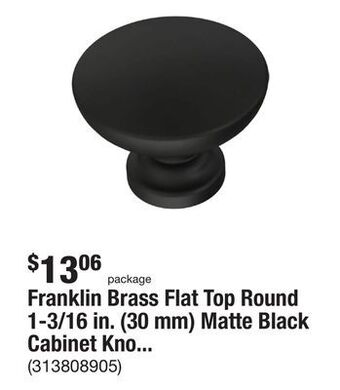 The Home Depot Franklin brass flat top round 1-3/16 in. (30 mm) matte black cabinet knob (10-pack) offer