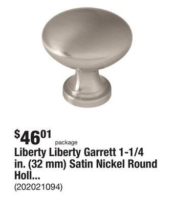 The Home Depot Liberty liberty garrett 1-1/4 in. (32 mm) satin nickel round hollow cabinet knob (50-pack) offer