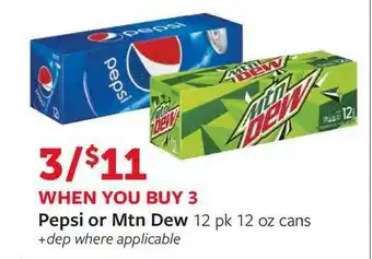 Fareway Pepsi Or Mtn Dew 12 Pk 12 Oz Cans offer