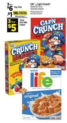 Dollar General Life® or cap'n crunch® cereal offer