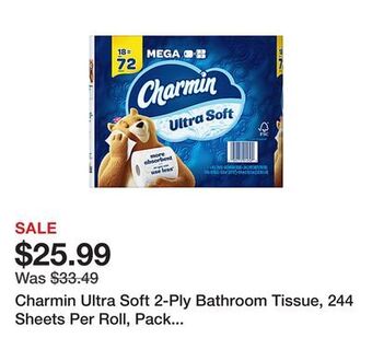 Office Depot Charmin ultra soft 2-ply bathroom tissue, 244 sheets per roll, pack of 18 rolls offer