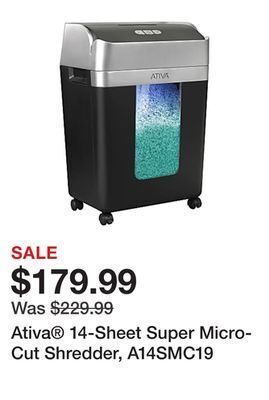 Office Depot Ativa® 14-sheet super micro-cut shredder, a14smc19 offer