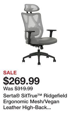 Office Depot Serta® sittrue™ ridgefield ergonomic mesh/vegan leather high-back task chair, gray/black offer