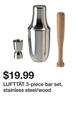 Ikea Lufttät 3-piece bar set, stainless steel/wood offer