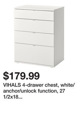 Ikea Vihals 4-drawer chest, white/anchor/unlock function, 27 1/2x18 1/2x35 3/8 offer