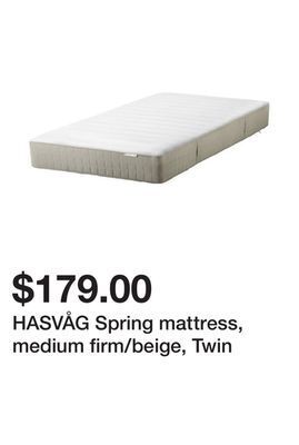 Ikea Hasvåg spring mattress, medium firm/beige, twin offer