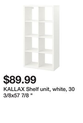 Ikea Kallax shelf unit, white, 30 3/8x57 7/8 offer