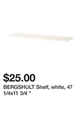 Ikea Bergshult shelf, white, 47 1/4x11 3/4 offer