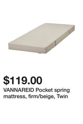 Ikea Vannareid pocket spring mattress, firm/beige, twin offer