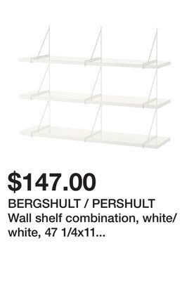 Ikea Bergshult / pershult wall shelf combination, white/white, 47 1/4x11 3/4 offer