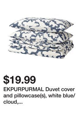 Ikea Ekpurpurmal duvet cover and pillowcase(s), white blue/cloud, full/queen (double/queen) offer
