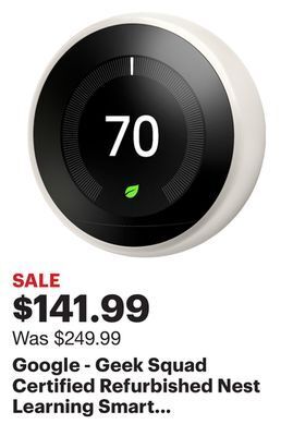Best Buy Google - geek squad certified refurbished nest learning smart programmable wi-fi thermostat - white offer