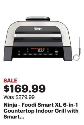 Best Buy Ninja - foodi smart xl 6-in-1 countertop indoor grill with smart cook system, 4-quart air fryer - dark grey/stainless offer
