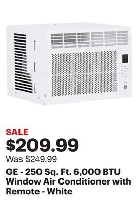 Best Buy Ge - 250 sq. ft. 6,000 btu window air conditioner with remote - white offer