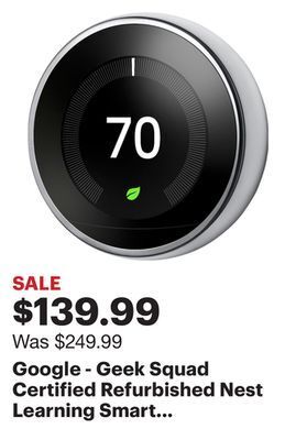 Best Buy Google - geek squad certified refurbished nest learning smart programmable wi-fi thermostat - stainless steel offer