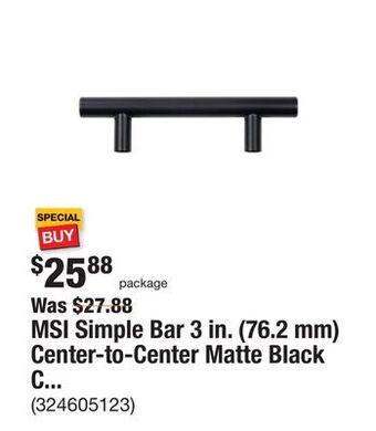 The Home Depot Msi simple bar 3 in. (76.2 mm) center-to-center matte black cabinet drawer pull (30-pack) offer