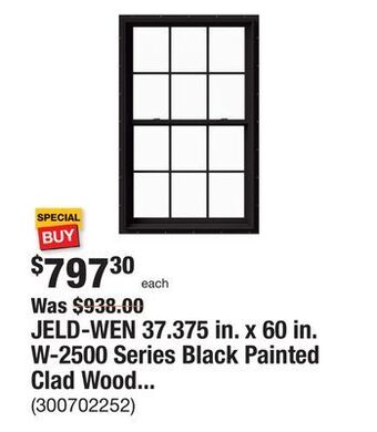 The Home Depot Jeld-wen 37.375 in. x 60 in. w-2500 series black painted clad wood double hung window w/ natural interior and screen offer